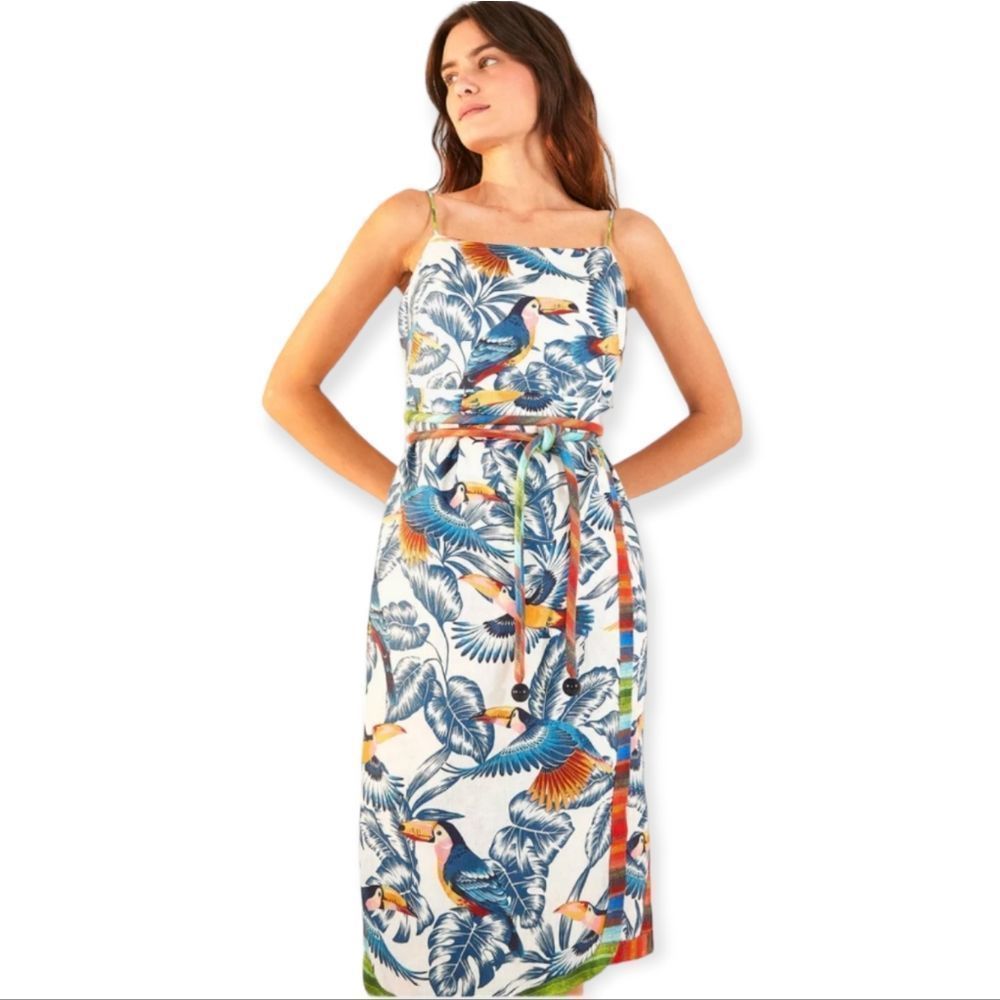 FARM Rio Flying Tucans Open Back Midi Dress Size XL